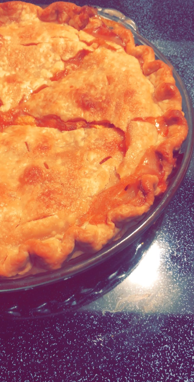 peach pie hot from oven